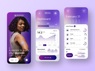 Glucose Tracking Smart App ai app app ui design crm design graphic design interface ios app iphone app mobile mobile design mobile ui product service startup ui ux
