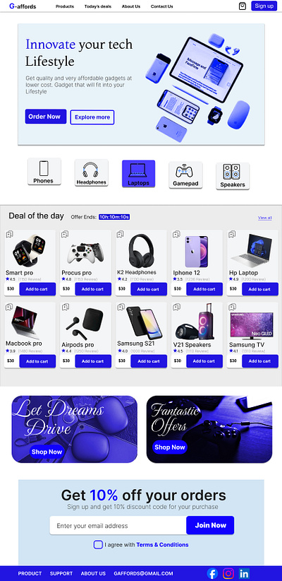 G-affords gadget store web UI by KLYMAX figma graphic design ui ux research web design wireframing prototyping