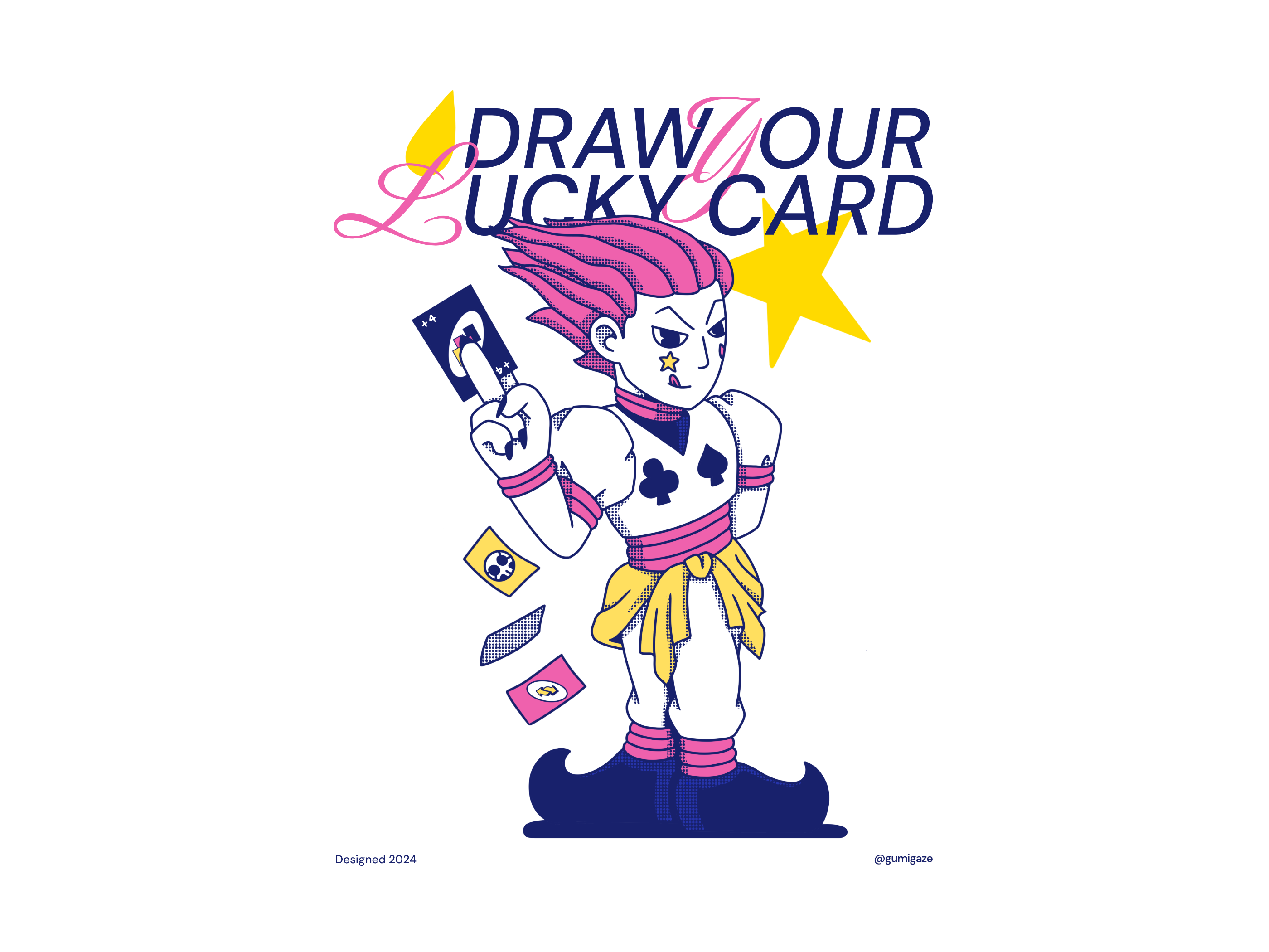 Hisoka 🃏♣️♠️♥️♦️ anime blue branding card commission fanart fashion graphic design hisoka hunter x hunter illustration joker pink poker pop culture poster retro vibrant white yellow