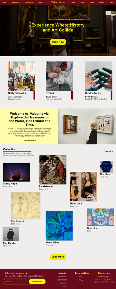 Valeur la vie museum web UI by kLYMAX figma graphic design ui ui ux ux ux research web design