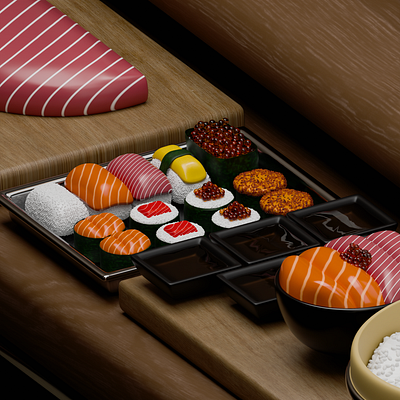 mini sushi bar 3d animation blender illustration miniatur sushibar