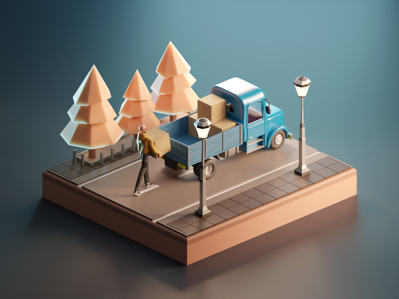 Example of 3D delivery app illustration