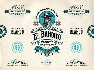 El Bandito Yankee brand identity branding engraving etching graphic design identity illustration logo logo collection logo design logo lockup mezcal tequila tequila logo typeface typography victorian victorian logo vintage vintage logo