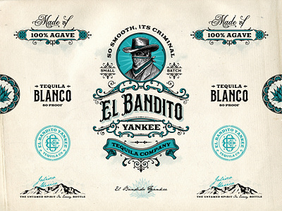 El Bandito Yankee brand identity branding engraving etching graphic design identity illustration logo logo collection logo design logo lockup mezcal tequila tequila logo typeface typography victorian victorian logo vintage vintage logo