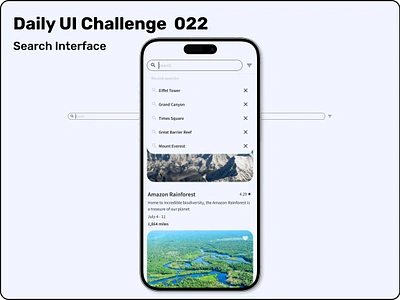 Challenge #022 - Search Interface | Daily UI cleandesign dailyui designinspiration dropdownmenu interactiveui interfacedesign intuitivedesign minimaldesign mobileappdesign mobileui modernui recentsearches searchbar searchdesign travelapp travelinterface uichallenge userexperience uxdesign visualdesign