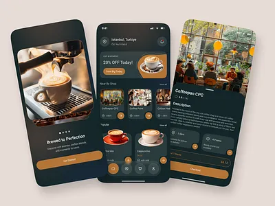 Coffee Shop App UI appinterface appui brandingdesign coffeelovers coffeeshopapp designconcept figmadesign minimalui mobileappdesign productdesign uiinspiration uikit uiuxdesign userexperience visualdesign