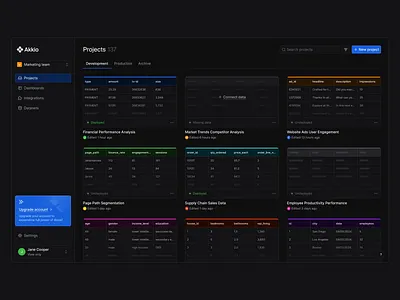 Projects dashboard ai app artificial intelligence b2b black cards clean colorful dark dark mode dashboard data design minimal modern project saas table ui ux