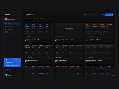 Projects dashboard ai app artificial intelligence b2b black cards clean colorful dark dark mode dashboard data design minimal modern project saas table ui ux