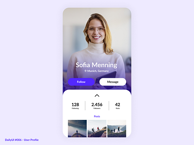 User Profile 006 app daily dailyui dailyui006 design graphic design mobile profile purple simple ui user user profile ux