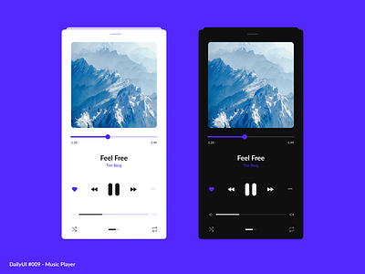 Music Player 009 artist cover daily dailyui dailyui009 dark mode design light mode minimal music player purple simple song track ui