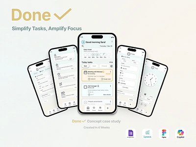 Done- Case Study app design appdesign case study casestudy design minimal design mobile product product design productdesign productive productivityapp prototyping uiux uiux design wireframe