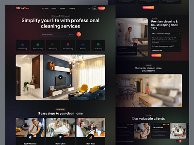 Cleaning Service Landing page business clean cleaning service dark design digital business landing page layouts template ui ui design uiux unified ui unifiedui user experience ux website