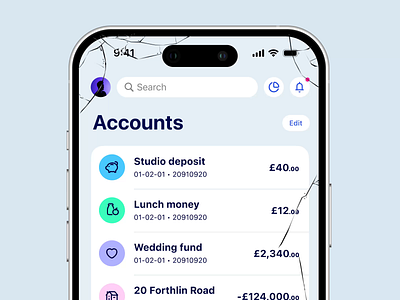 Swipe to reveal shortcuts app banking app finance interaction ios mobile motion graphics ui