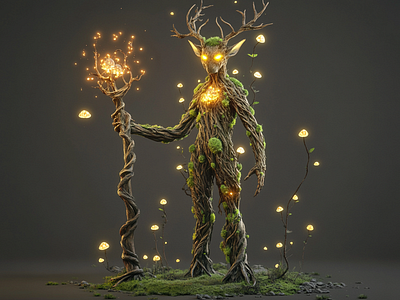 The Verdant Seer 3d 3d modelling 69xt8r1 blender cgi character design forest glowing luminous nature spirit tree