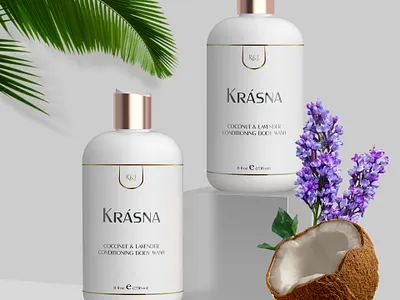 Krashna Coconut Body Wash body wash body wash packaging coconut label coconut oil conditioner packaging cosmetics label design shampoo wash label