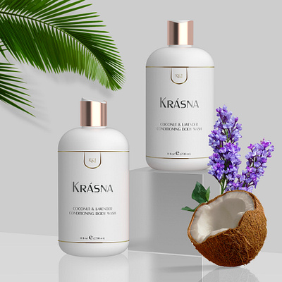 Krashna Coconut Body Wash body wash body wash packaging coconut label coconut oil conditioner packaging cosmetics label design shampoo wash label