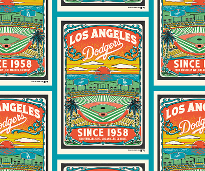 Poster Design for LA Dodgers dodgers graphic design handrawn illustration ladodgers mlb mlbposter vintage vintageposter