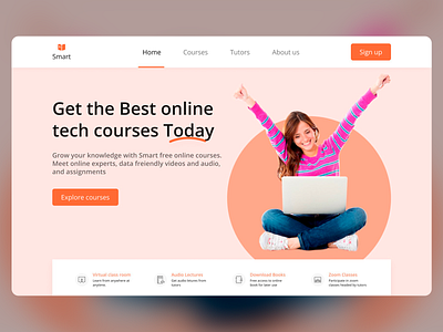 Smart: Online Tech Courses Landing Page branding design e learning education landing page logo modern online courses tech ui ui design ux ux design web design web ui web ui design web ux website website design website design concept