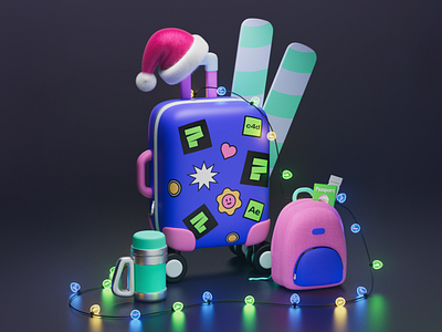 FREE 3D PACK 3d 3d candy 3dfree 3dpack animation christmas christmas lights design free graphic design illustration motion graphics mug rucksack santas hat ski suitcase suitcase 3d model thermos