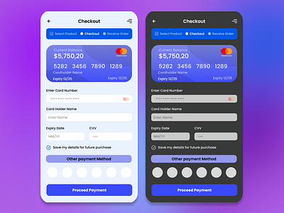 Card Checkout Page (Light and Dark Mode) #DailyUI Day 002 app card checkout design mobile tech ui