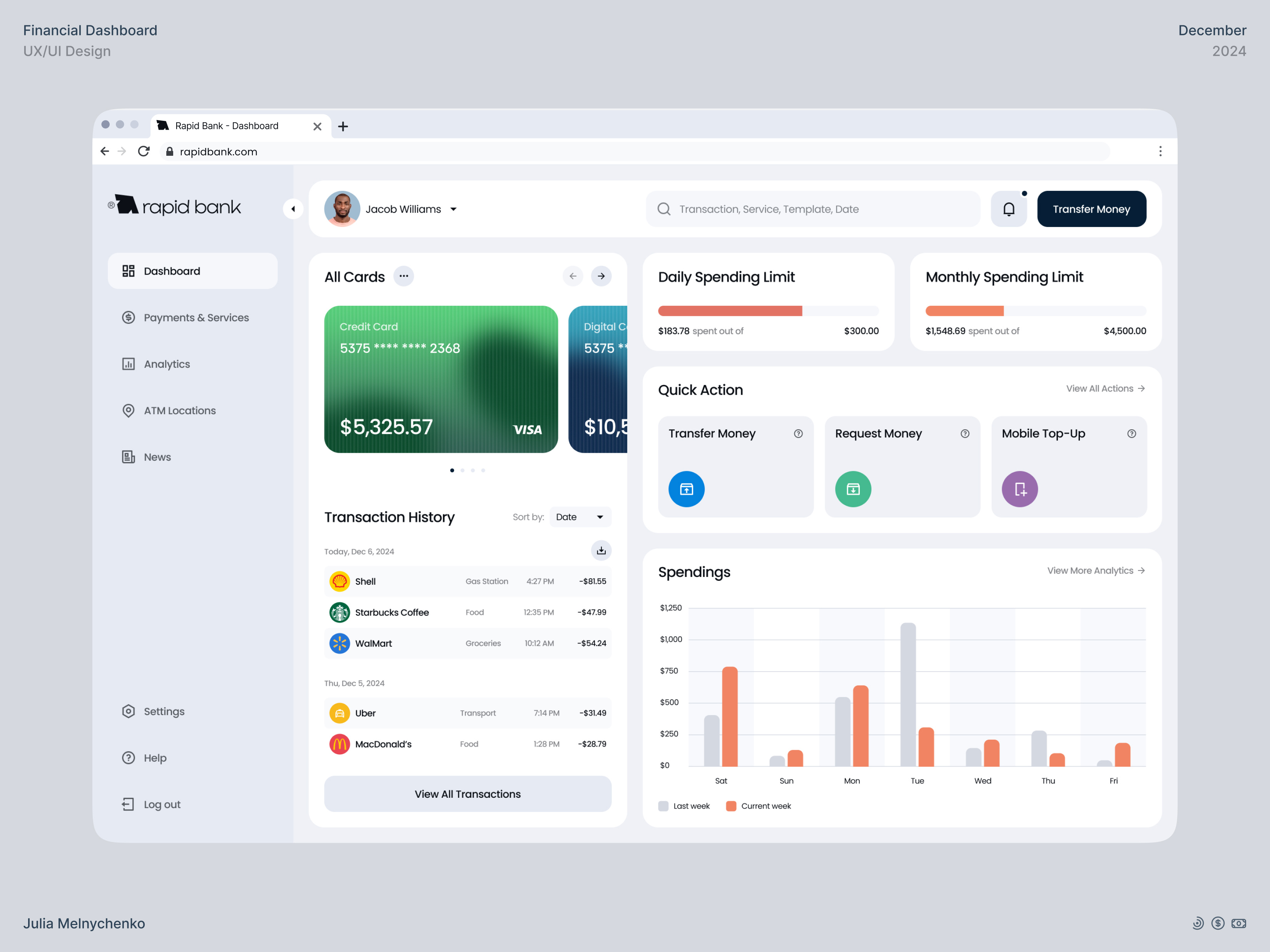 Rapid Bank - Financial Dashboard #1 analytics bank bank card banking banking platform charts credit card crm dashboard dashboard ui digital bank finance financial dashboard fintech fintech platform product design transaction transfer uxdesign web design