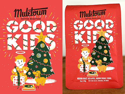 Muletown Coffee - Good Kids packaging design and illustration best packaging branding coffee conceptual illustration design editorial editorial illustration illustration james olstein james olstein ullustrator jamesolstein.com packaging design texture vector