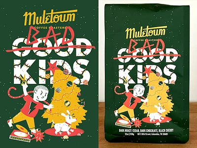 Muletown Coffee - Bad Kids packaging design and illustration branding conceptual illustration design editorial editorial illustration illustration james olstein james olstein illustration jamesolstein.com packaging packaging design texture