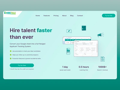 HireTale - Applicant Tracking System applicant tracking design google sheets hiretale hiring job search landing page landing page ui recruiting system recruitment website ui ui design ui design concept ux ux design web design web ui web ux website website design