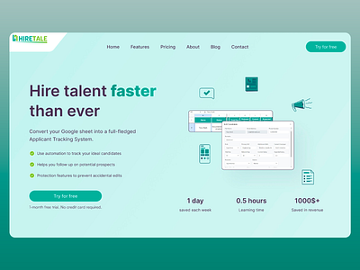 HireTale - Applicant Tracking System applicant tracking design google sheets hiretale hiring job search landing page landing page ui recruiting system recruitment website ui ui design ui design concept ux ux design web design web ui web ux website website design