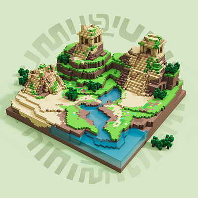 Mayan Ruins b3d design graphic design green illustration magicavoxel mayan pixel render voxel