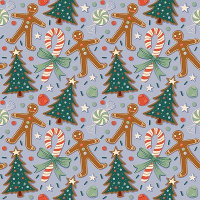 Christmas Sweets Pattern candy cane christmas pattern gift wrap gingerbread cookie gumdrops holiday cookies illustration pattern design sprinkles wrapping paper