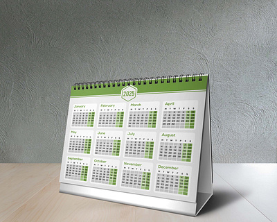 Landscape Green Calendar 2025 12 months calendar branding business calendar 2025 calendar mockup clean company corporate date desk calendar green calendar landscape calendar marketing mockup monday new year planner