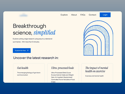 Simplified Science Research Landing Page breakthrough design explore health healthresearch research science ui ui design ux ux design uxui web web design web design concept web ui web ux website website design concept wellness