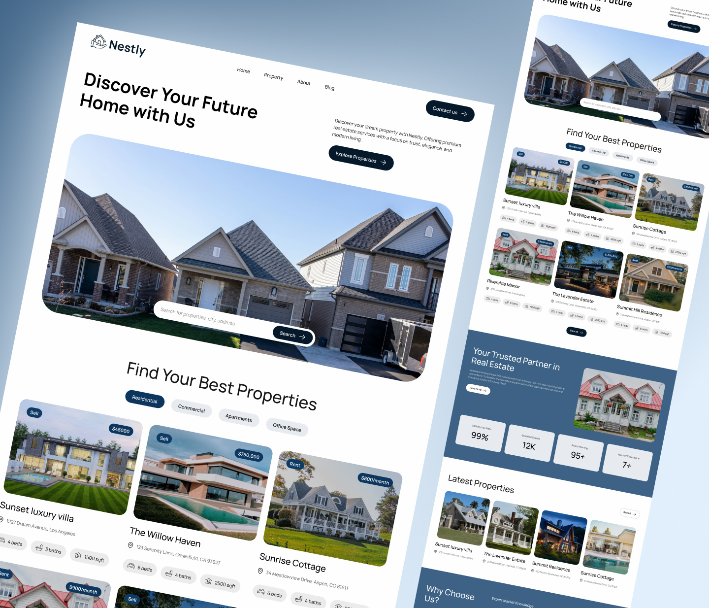 Nestly - Real Estate Landing Page | Website Design landing page design real estate website ui ui design uiux ux design