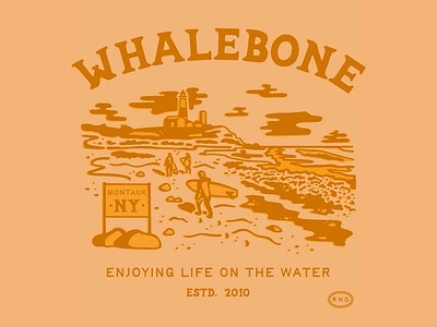 Whalebone Surf Tee Design beach coast graphic design illustration lighthouse longboard new york ocean orange surf surfing t shirt wave whalebone