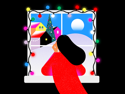 From the window - series christmas christmas lights colorful festive season flat glitter holiday illustration landscape season season greetings snow window xmas