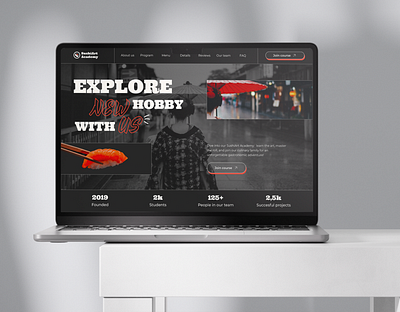 SushiArt Academy - Sushi Courses aesthetic black and red bold typography courses creative layout dark theme high contrast landing page minimalist design modern design ui uiux design user interface web design