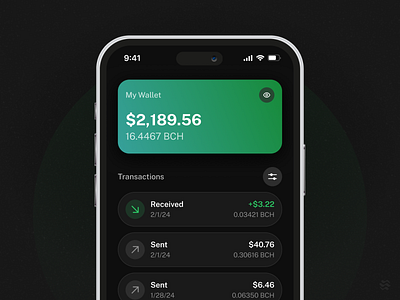 Bitcoin Cash Wallet (concept) cryptowallet daily ui designinspiration minimaldesign mobile ui productdesign ui design walletui web design web3design web3wallet