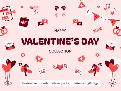 Happy Valentine's Day Collection creative market custom cards cute design design pack digital design graphic design heart illustration holiday design illustrations love love icons pattern design postcards romantic seasonal graphics stickers valentines collection valentines day vector art whimsical design