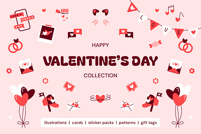 Happy Valentine's Day Collection creative market custom cards cute design design pack digital design graphic design heart illustration holiday design illustrations love love icons pattern design postcards romantic seasonal graphics stickers valentines collection valentines day vector art whimsical design