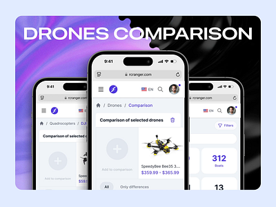 Compare and Select the Optimal Drone Model for Your Needs 3d 3d drone comparison custom drone design drone drone models figma design ios mobile design mobile screen product page responsive scroll specs analysis ui ui design uiux ux ux design