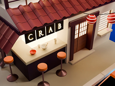 King Noodle Restaurant Scene 3d 3d artist 3d illustration artwork blender blender3d car design diorama hotel illustration inn isometric king low poly noodle restaurant tree ui ux