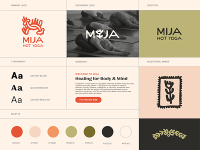 Mija Hot Yoga Branding Design bold color palettes branding branding guidelines color palette colorpalette glyph logos logo logo design mexican design palette typography yoga design yoga studio