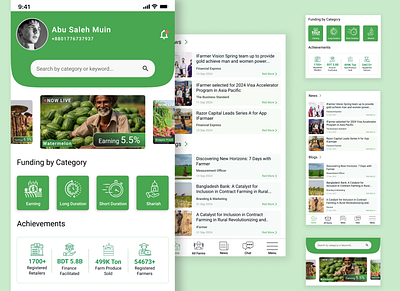 Farm Management App - Home Screen UI Design 🌱 agriculturetech dribbbleshots farmingcommunity farmmanagementapp fundingapp greentheme interfacedesign uidesign