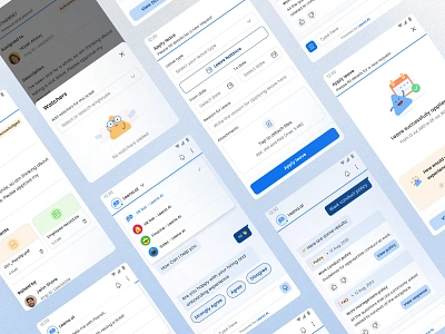 Leena AI - Virtual Assistant ai assistant blue chat chat bubbles chatbot employee directory form hr leave management light blue mobile modal popup speech submit submit leave ui upload voice