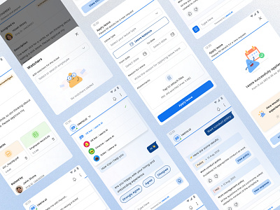 Leena AI - Virtual Assistant ai assistant blue chat chat bubbles chatbot employee directory form hr leave management light blue mobile modal popup speech submit submit leave ui upload voice
