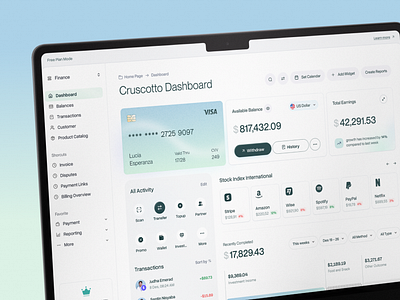 Cruscott - Finance Dashboard Website ai bank app banking branding card clean dashboard design emura finance fintech sidebar transfer ui uiux ux wallet web web design website