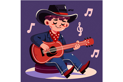 Hand Drawn Country Music Illustration acoustic cartoon casual character country cowboy entertainment guitar music musical musician notes outfit performance play playful rocking singing vibe western