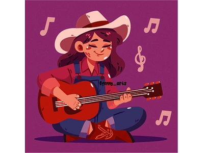 Sweet Melodies Under the Stars background cartoon character costume country cowgirl culture cute entertainment guitar guitarist harmony music musical notes performance playful rhythm singing western