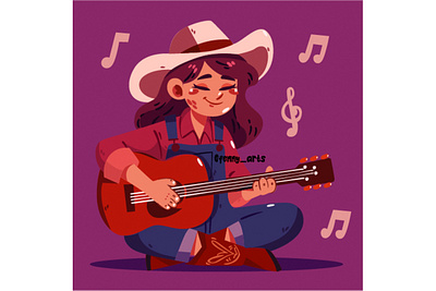 Sweet Melodies Under the Stars background cartoon character costume country cowgirl culture cute entertainment guitar guitarist harmony music musical notes performance playful rhythm singing western